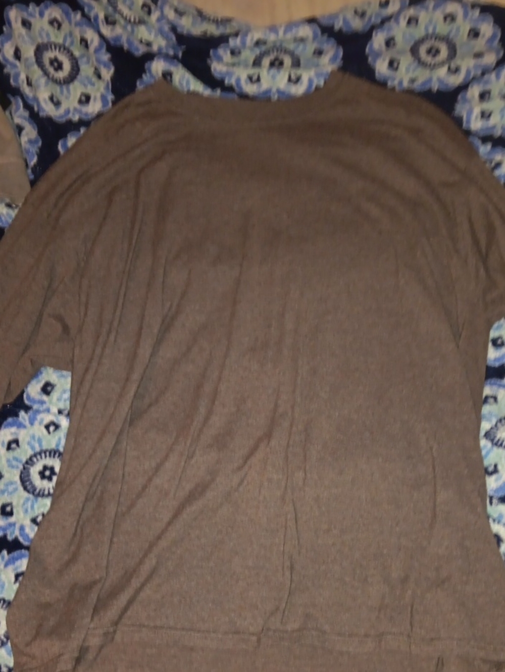 Hanes Beefy-T Brown-Gray Crewneck Long Sleeve Mens 2XL